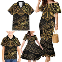 Black and Gold Polynesia Family Matching Mermaid Dress and Hawaiian Shirt Plumeria Tattoo With Polynesian Pattern LT14 - Polynesian Pride