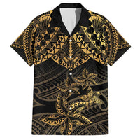 Black and Gold Polynesia Family Matching Off Shoulder Short Dress and Hawaiian Shirt Plumeria Tattoo With Polynesian Pattern LT14 Dad's Shirt - Short Sleeve Black - Polynesian Pride