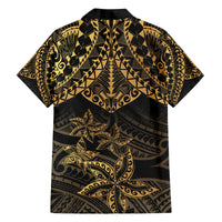 Black and Gold Polynesia Family Matching Off Shoulder Short Dress and Hawaiian Shirt Plumeria Tattoo With Polynesian Pattern LT14 - Polynesian Pride