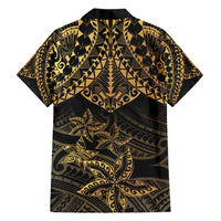Black and Gold Polynesia Family Matching Short Sleeve Bodycon Dress and Hawaiian Shirt Plumeria Tattoo With Polynesian Pattern LT14 - Polynesian Pride