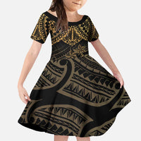 Black and Gold Polynesia Family Matching Tank Maxi Dress and Hawaiian Shirt Plumeria Tattoo With Polynesian Pattern LT14 Daughter's Dress Black - Polynesian Pride