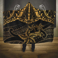 Black and Gold Polynesia Hooded Blanket Plumeria Tattoo With Polynesian Pattern