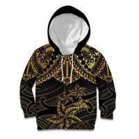 Black and Gold Polynesia Kid Hoodie Plumeria Tattoo With Polynesian Pattern