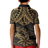 Black and Gold Polynesia Kid Polo Shirt Plumeria Tattoo With Polynesian Pattern LT14 - Polynesian Pride