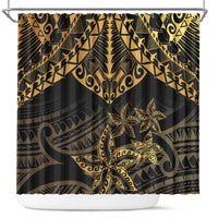 Black and Gold Polynesia Shower Curtain Plumeria Tattoo With Polynesian Pattern LT14 Black - Polynesian Pride