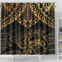 Black and Gold Polynesia Shower Curtain Plumeria Tattoo With Polynesian Pattern LT14 - Polynesian Pride