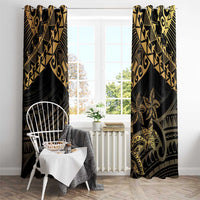 Black and Gold Polynesia Window Curtain Plumeria Tattoo With Polynesian Pattern