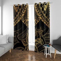 Black and Gold Polynesia Window Curtain Plumeria Tattoo With Polynesian Pattern