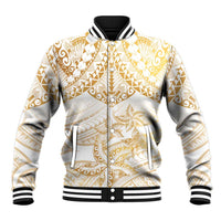 White and Gold Polynesia Baseball Jacket Plumeria Tattoo With Polynesian Pattern LT14 Unisex White - Polynesian Pride