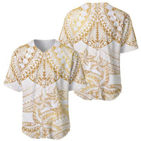 White and Gold Polynesia Baseball Jersey Plumeria Tattoo With Polynesian Pattern LT14 - Polynesian Pride
