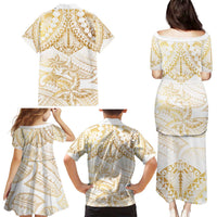 White and Gold Polynesia Family Matching Puletasi and Hawaiian Shirt Plumeria Tattoo With Polynesian Pattern LT14 - Polynesian Pride