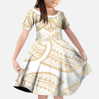 White and Gold Polynesia Family Matching Tank Maxi Dress and Hawaiian Shirt Plumeria Tattoo With Polynesian Pattern LT14 Daughter's Dress White - Polynesian Pride
