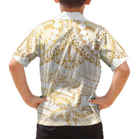 White and Gold Polynesia Kid Hawaiian Shirt Plumeria Tattoo With Polynesian Pattern LT14 - Polynesian Pride