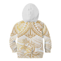 White and Gold Polynesia Kid Hoodie Plumeria Tattoo With Polynesian Pattern
