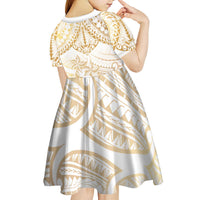 White and Gold Polynesia Kid Short Sleeve Dress Plumeria Tattoo With Polynesian Pattern LT14 - Polynesian Pride