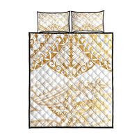 White and Gold Polynesia Quilt Bed Set Plumeria Tattoo With Polynesian Pattern