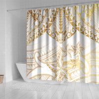 White and Gold Polynesia Shower Curtain Plumeria Tattoo With Polynesian Pattern LT14 - Polynesian Pride