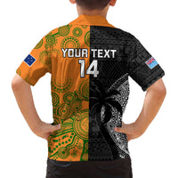 Custom Fiji And Australia Rugby Family Matching Off The Shoulder Long Sleeve Dress and Hawaiian Shirt Fijian Tapa Pattern With Aussie Aboriginal Art LT14 - Polynesian Pride