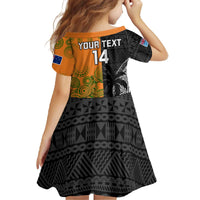 Custom Fiji And Australia Rugby Family Matching Off The Shoulder Long Sleeve Dress and Hawaiian Shirt Fijian Tapa Pattern With Aussie Aboriginal Art LT14 - Polynesian Pride