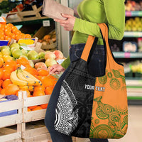 Custom Fiji And Australia Rugby Grocery Bag Fijian Tapa Pattern With Aussie Aboriginal Art