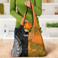 Custom Fiji And Australia Rugby Grocery Bag Fijian Tapa Pattern With Aussie Aboriginal Art