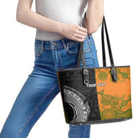 Custom Fiji And Australia Rugby Leather Tote Bag Fijian Tapa Pattern With Aussie Aboriginal Art