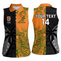 Custom Fiji And Australia Rugby Women Sleeveless Polo Shirt Fijian Tapa Pattern With Aussie Aboriginal Art