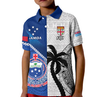 Fiji And Samoa Rugby Kid Polo Shirt 2023 World Cup Samoan Mix Tapa Pattern LT14 Kid Blue - Polynesian Pride