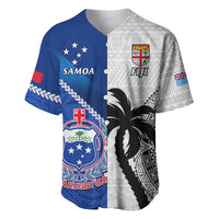 Custom Fiji And Samoa Rugby Baseball Jersey 2023 World Cup Samoan Mix Tapa Pattern LT14 Blue - Polynesian Pride