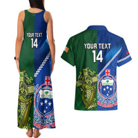 Custom Samoa And Ireland Rugby Couples Matching Tank Maxi Dress and Hawaiian Shirt 2023 World Cup Manu Samoa With Shamrocks LT14 - Polynesian Pride