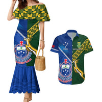 Custom Samoa And South Africa Rugby Couples Matching Mermaid Dress and Hawaiian Shirt 2023 World Cup Manu Samoa With Springboks LT14 Blue - Polynesian Pride