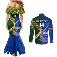 Custom Samoa And South Africa Rugby Couples Matching Mermaid Dress and Long Sleeve Button Shirts 2023 World Cup Manu Samoa With Springboks LT14 - Polynesian Pride