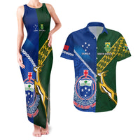 Custom Samoa And South Africa Rugby Couples Matching Tank Maxi Dress and Hawaiian Shirt 2023 World Cup Manu Samoa With Springboks LT14 Blue - Polynesian Pride