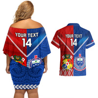 Custom Samoa And Tonga Rugby Couples Matching Off Shoulder Short Dress and Hawaiian Shirt 2023 World Cup Manu Samoa With Ikale Tahi LT14 - Polynesian Pride