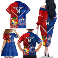 Custom Samoa And Tonga Rugby Family Matching Off Shoulder Long Sleeve Dress and Hawaiian Shirt 2023 World Cup Manu Samoa With Ikale Tahi LT14 - Polynesian Pride