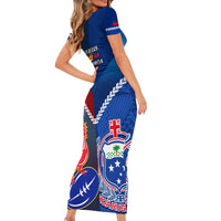 Samoa And France Rugby Short Sleeve Bodycon Dress 2023 World Cup Manu Samoa With Les Bleus LT14 - Polynesian Pride