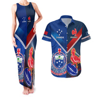 Custom Samoa And France Rugby Couples Matching Tank Maxi Dress and Hawaiian Shirt 2023 World Cup Manu Samoa With Les Bleus LT14 Blue - Polynesian Pride