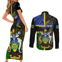 Personalised South Sea Islanders Couples Matching Short Sleeve Bodycon Dress and Long Sleeve Button Shirts Kanakas With Solomon Islands Coat Of Arms LT14 - Polynesian Pride