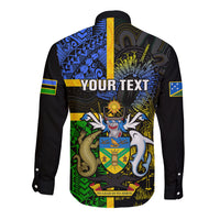Personalised South Sea Islanders Long Sleeve Button Shirt Kanakas With Solomon Islands Coat Of Arms LT14 - Polynesian Pride