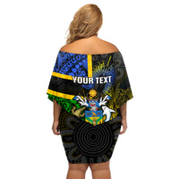 Personalised South Sea Islanders Off Shoulder Short Dress Kanakas With Solomon Islands Coat Of Arms LT14 - Polynesian Pride