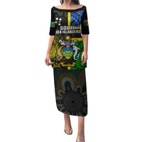 Personalised South Sea Islanders Puletasi Kanakas With Solomon Islands Coat Of Arms LT14 Long Dress Black - Polynesian Pride