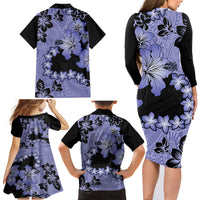 Purple Hawaii Family Matching Long Sleeve Bodycon Dress and Hawaiian Shirt Tapa Cloth Mix Tropical Flowers Pastel Vibes LT14 - Polynesian Pride
