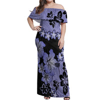 Purple Hawaii Off Shoulder Maxi Dress Tapa Cloth Mix Tropical Flowers Pastel Vibes LT14 Women Purple - Polynesian Pride