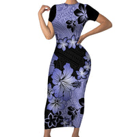 Purple Hawaii Short Sleeve Bodycon Dress Tapa Cloth Mix Tropical Flowers Pastel Vibes LT14 Long Dress Purple - Polynesian Pride