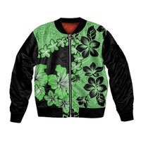 Green Hawaii Bomber Jacket Tapa Cloth Mix Tropical Flowers Pastel Vibes LT14 Unisex Green - Polynesian Pride