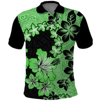 Green Hawaii Polo Shirt Tapa Cloth Mix Tropical Flowers Pastel Vibes LT14 Green - Polynesian Pride