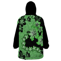 Green Hawaii Wearable Blanket Hoodie Tapa Cloth Mix Tropical Flowers Pastel Vibes LT14 - Polynesian Pride