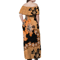 Orange Hawaii Family Matching Off Shoulder Maxi Dress and Hawaiian Shirt Tapa Cloth Mix Tropical Flowers Pastel Vibes LT14 - Polynesian Pride