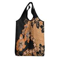 Orange Hawaii Grocery Bag Tapa Cloth Mix Tropical Flowers Pastel Vibes