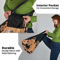 Orange Hawaii Grocery Bag Tapa Cloth Mix Tropical Flowers Pastel Vibes